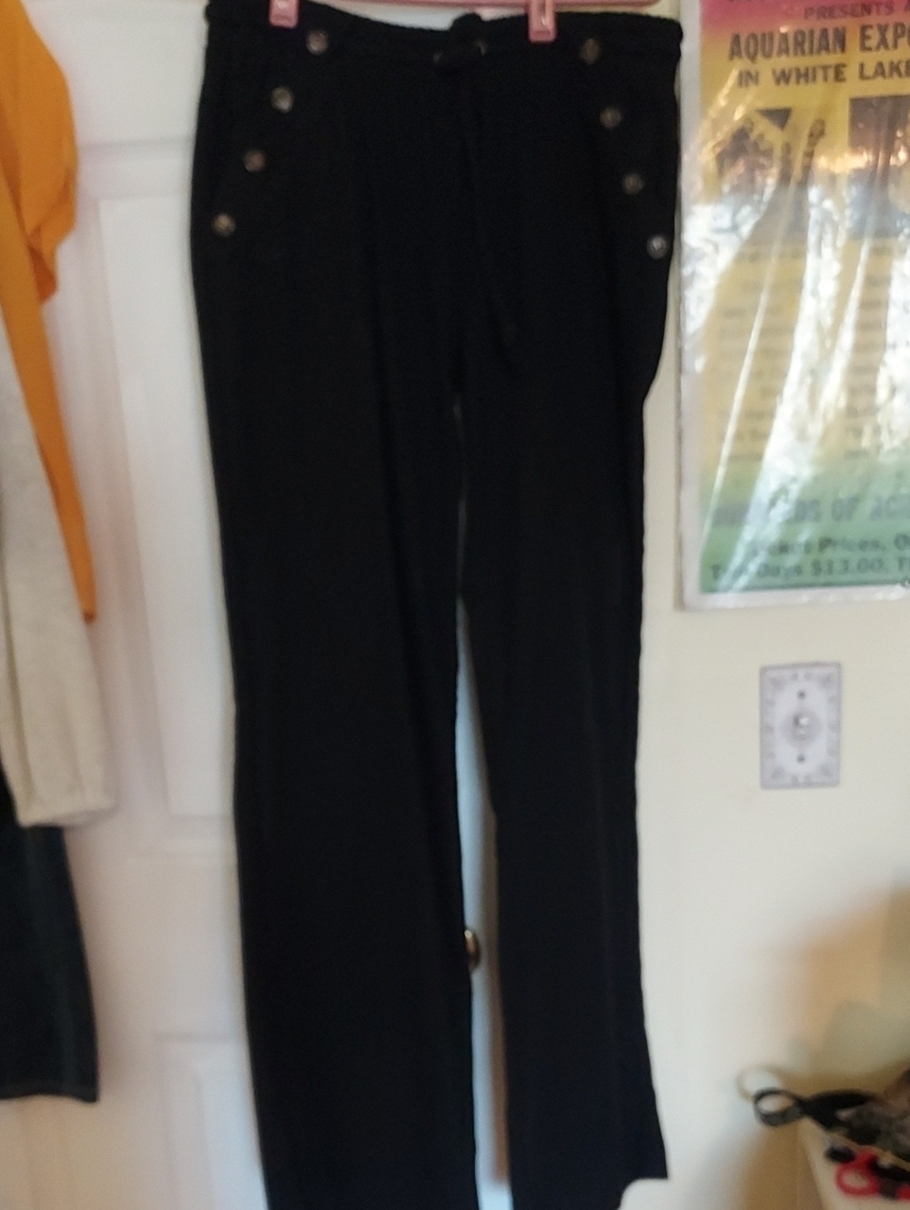 Womens Black Loose Fitting Beachy Pants Sz M